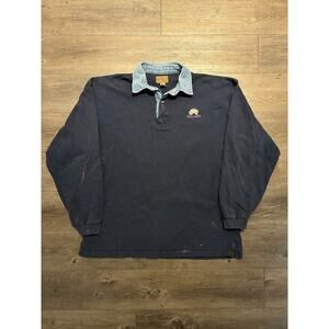 Vintage Well Fargo Bank Rugby Polo Shirt Men's XL Denim Collar 2000s 90s Blue